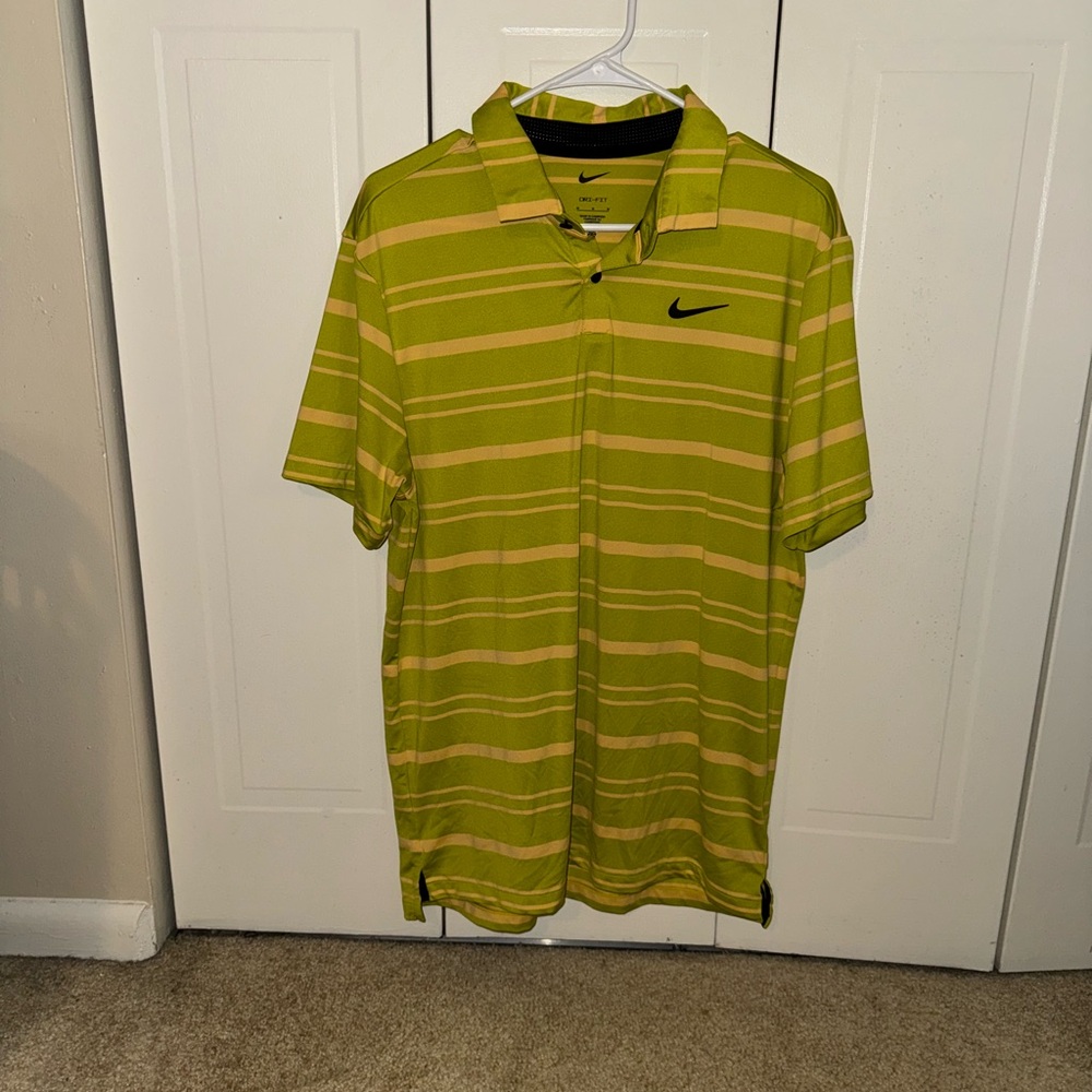 Nike Men's Green/Peach Striped Polo Shirt